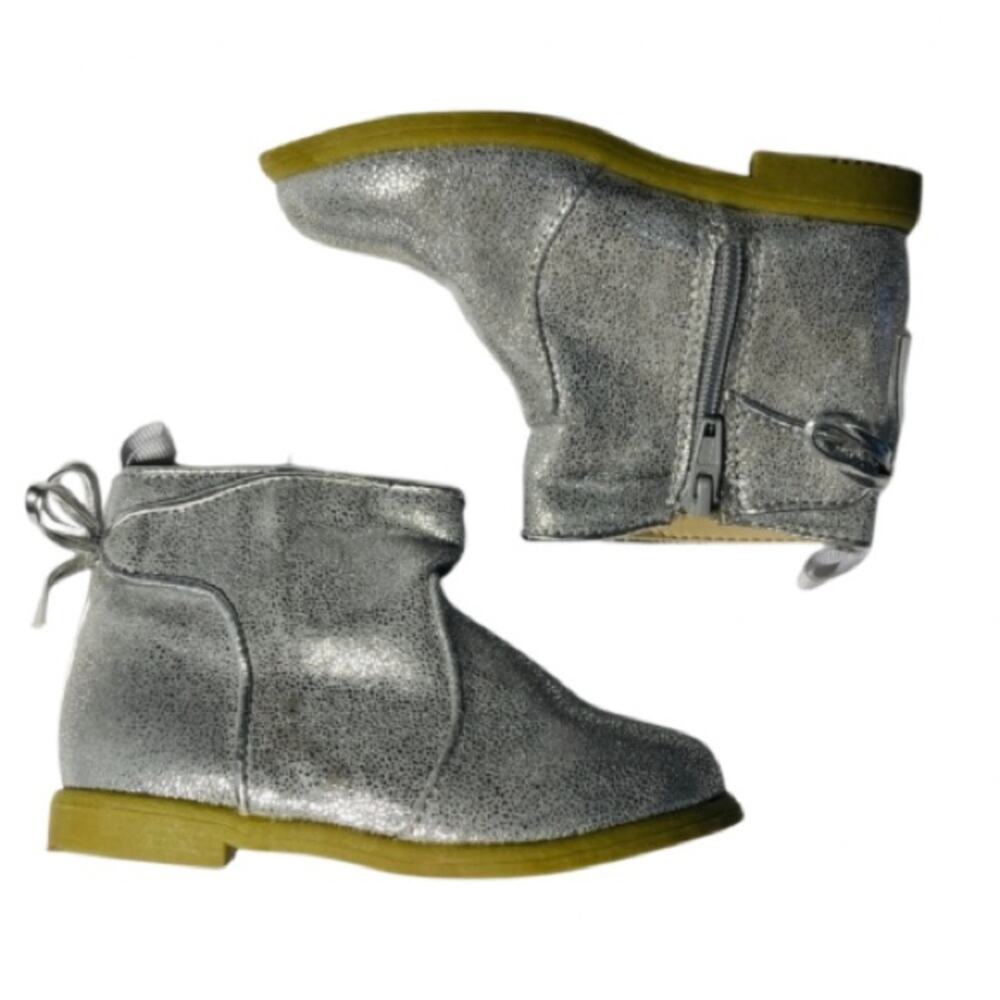 Gymboree Enchanted Winter Silver Glitter Bow Zip Up Ankle Boots Shoes